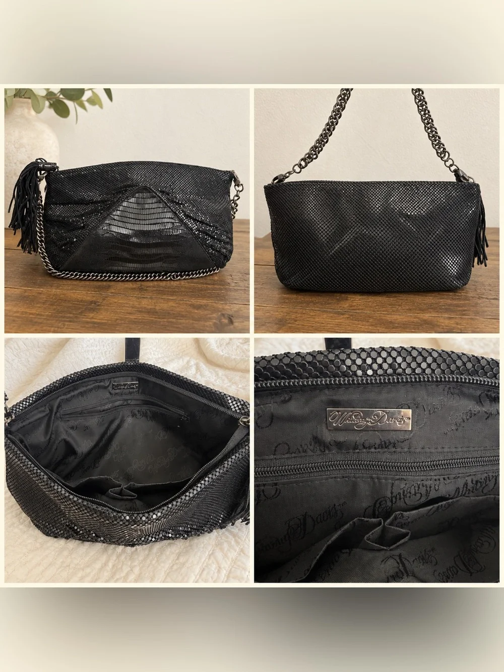 Whiting & Davis Black Metal Mesh Convertible Chain Clutch Bag